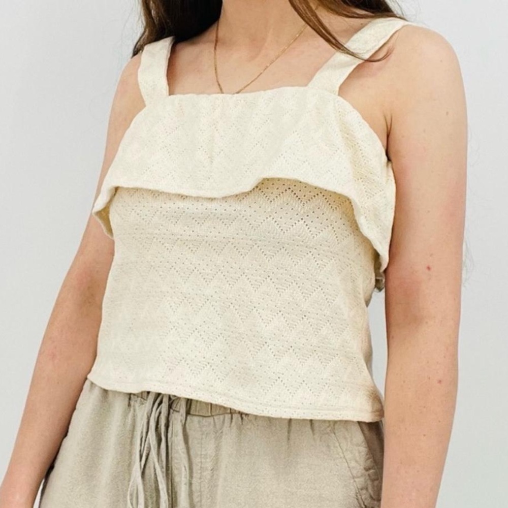 Madewell Cream Ruffled Bust Knit Tank Top Blouse Large